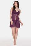 Zivame Primrose Lace Babydoll With Thong - Dark Purple — thumbnail 4